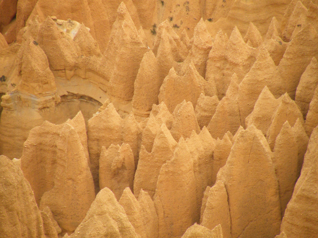 Canyon du Mustang L'érosion met en relief le terrain alluvial ancien, riche en fossiles